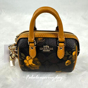 Coach Mini Rowan Charm In Signature Canvas With Floral Print In Walnut CCF12 NWT